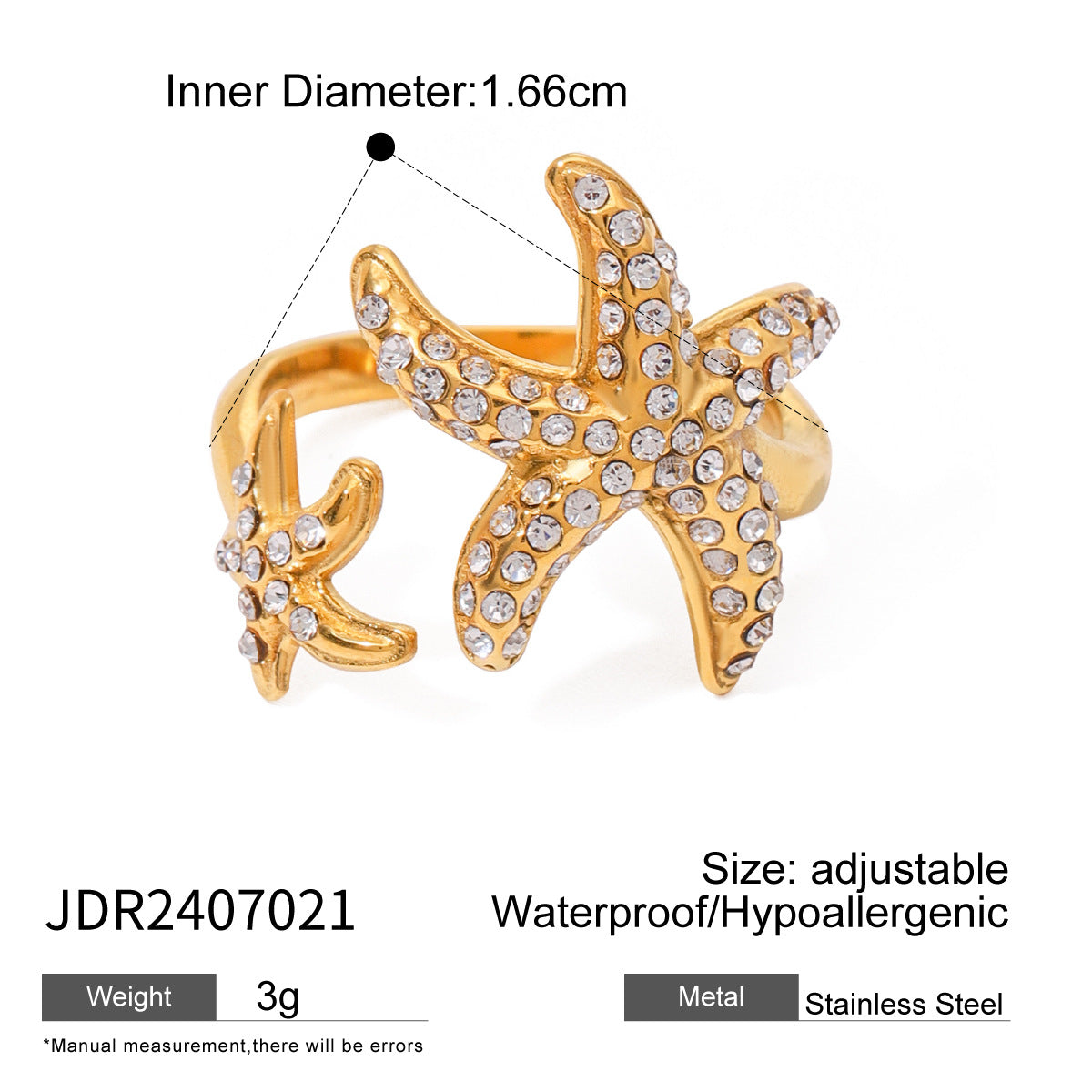 Stainless steel 18k gold-plated starfish ring