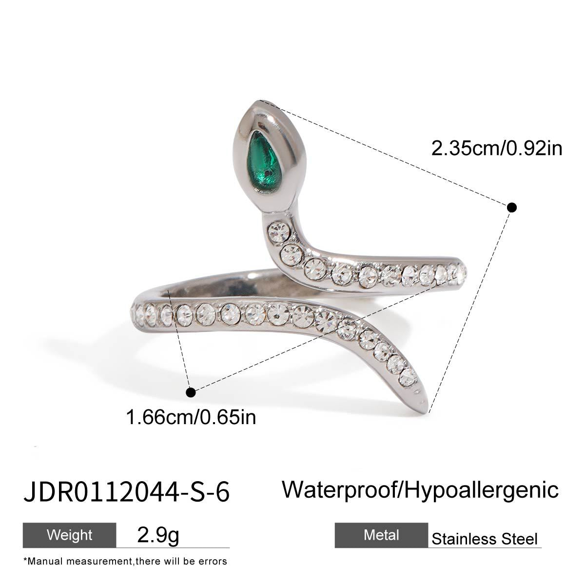 Stainless steel 18k gold-plated zircon snake ring