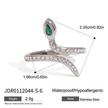 Stainless steel 18k gold-plated zircon snake ring