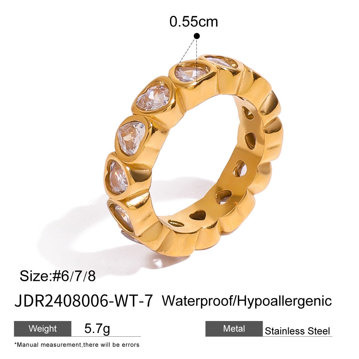 Stainless steel 18k gold-plated heart ring