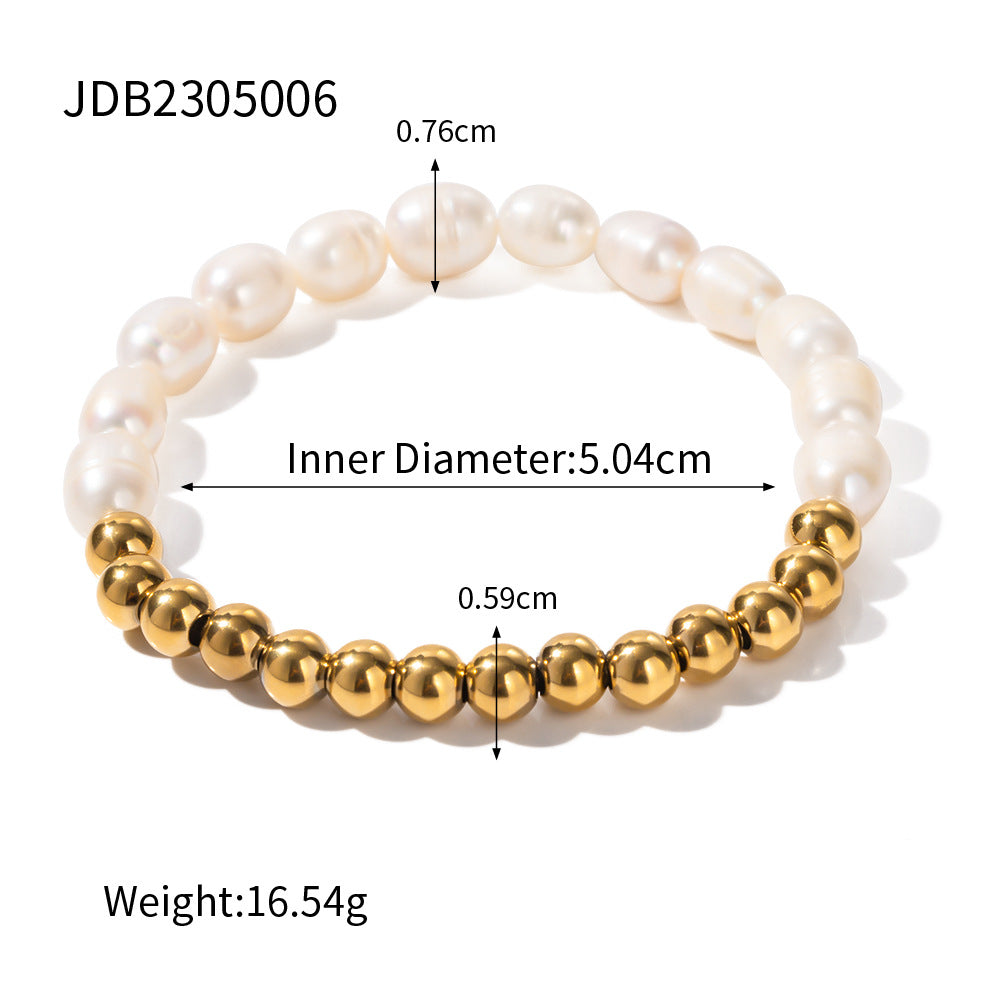 Stainless steel 18k gold-plated round beaded bracelet