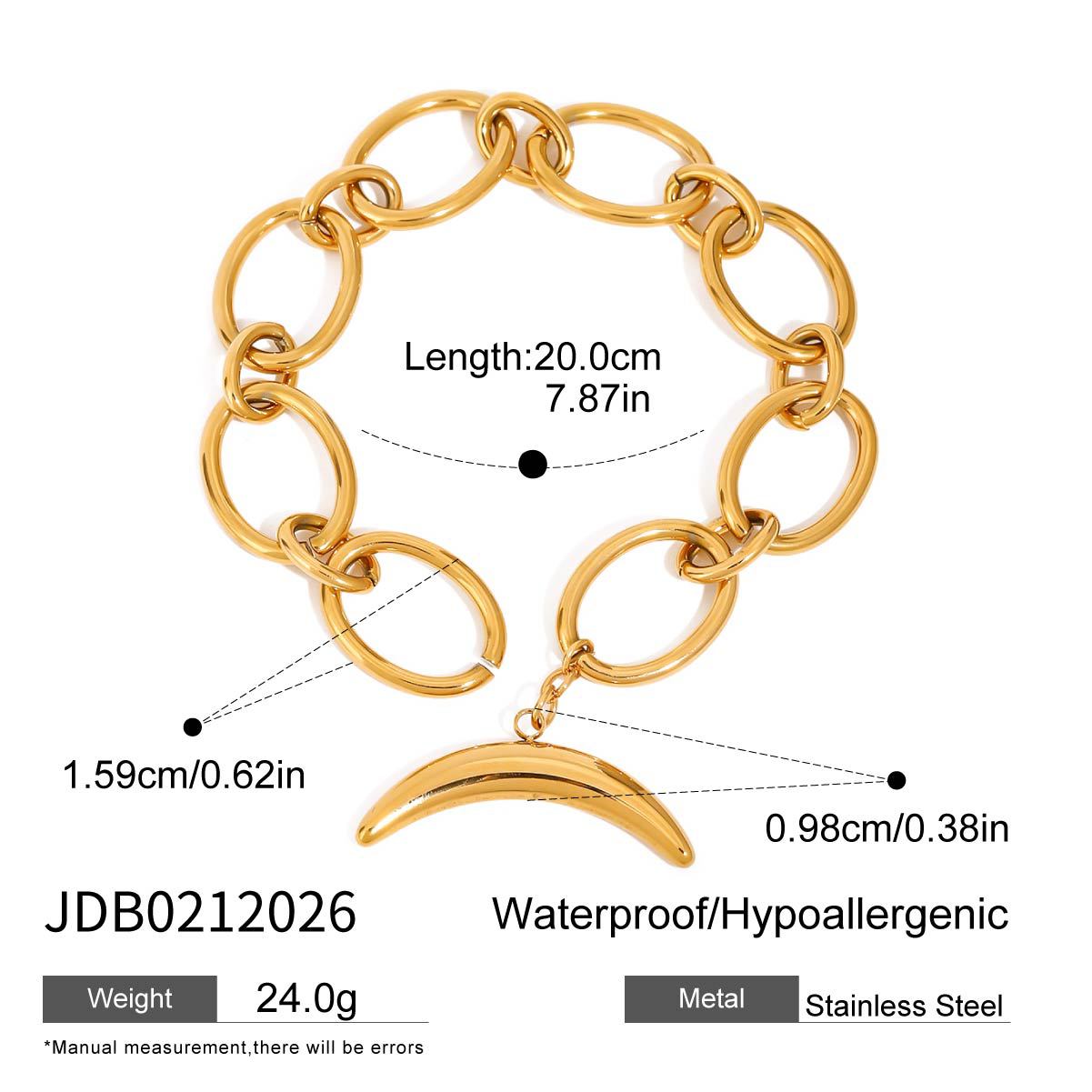 Stainless steel 18k gold-plated moon bracelet