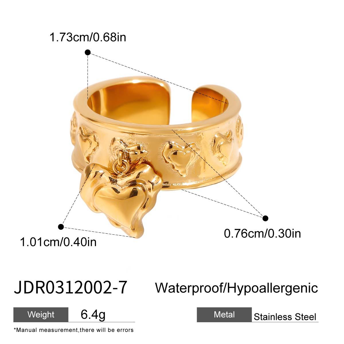 Stainless steel 18k gold-plated heart ring