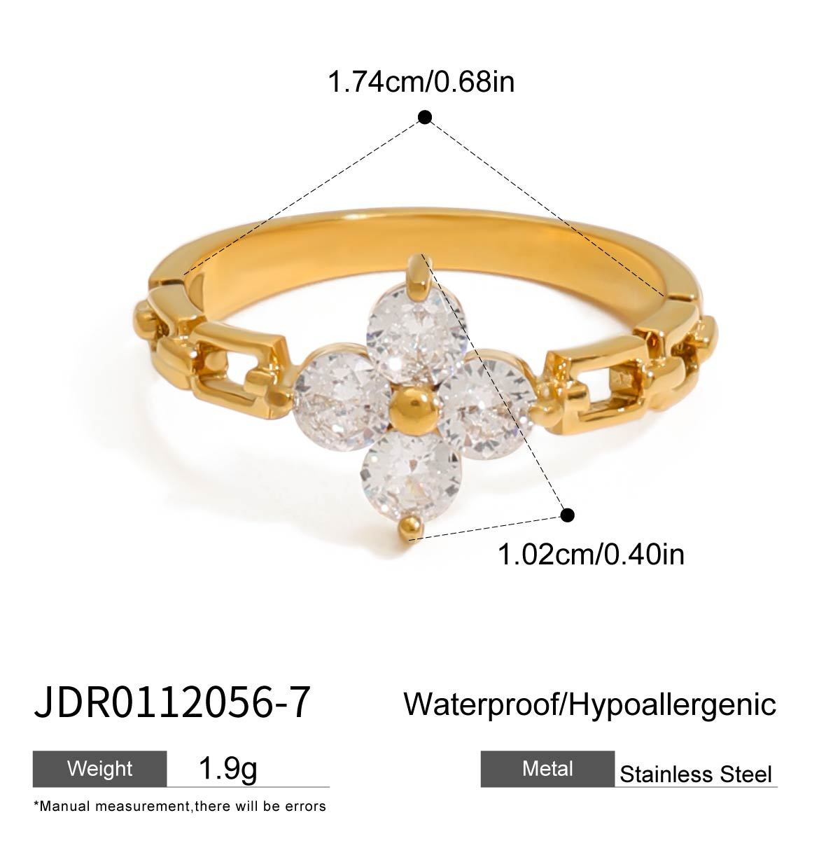 Stainless steel 18k gold-plated zircon ring
