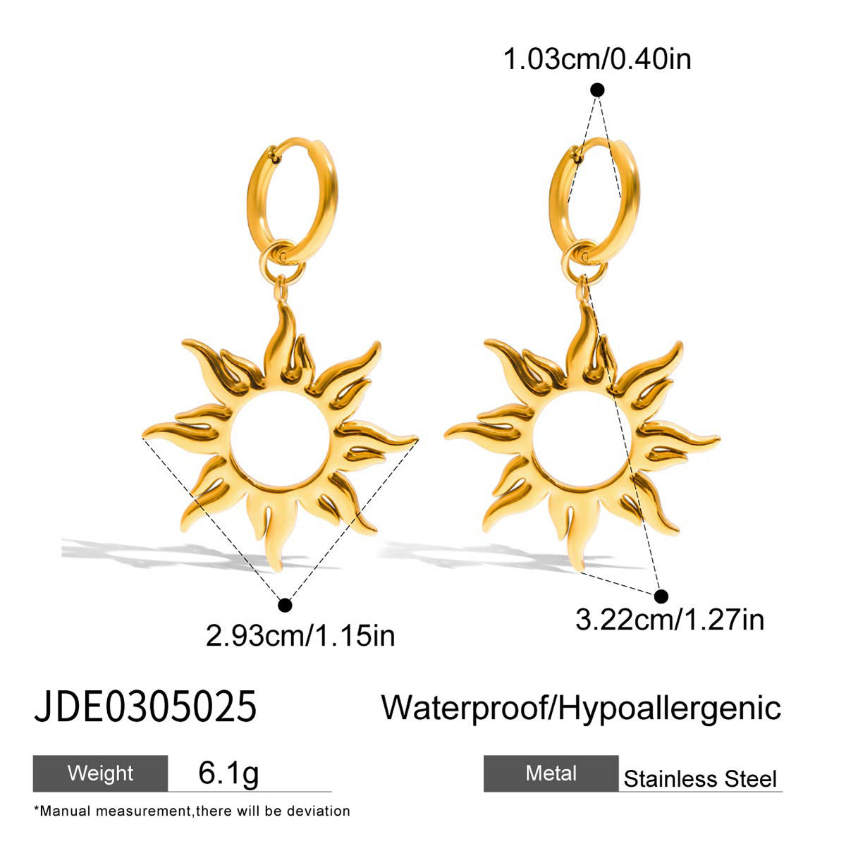 Stainless steel 18k gold-plated sun jewelry set