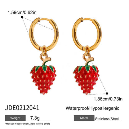 Stainless steel 18k gold-plated strawberry jewelry set
