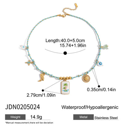 Stainless steel 18k gold-plated oil-dripping pendant necklace