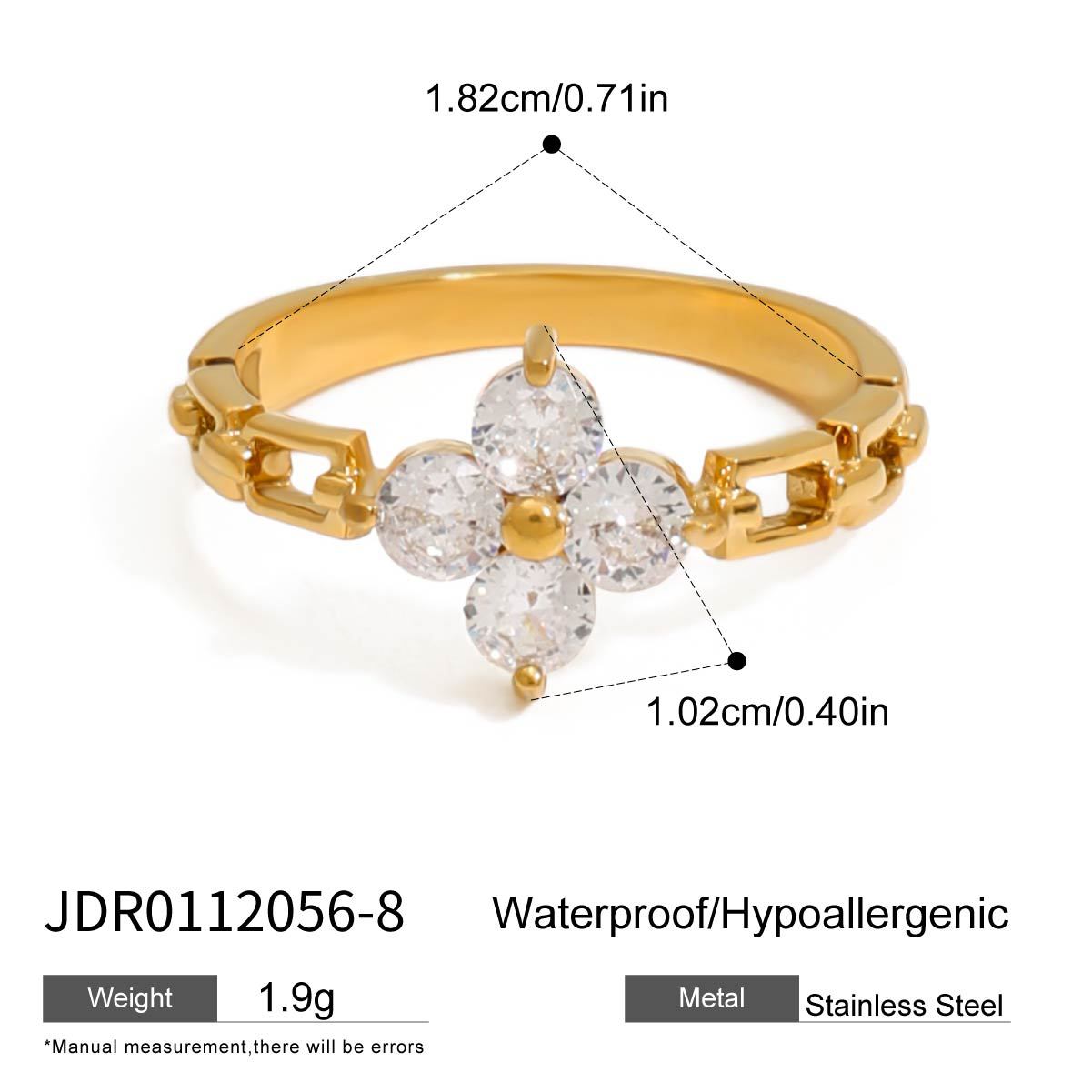 Stainless steel 18k gold-plated zircon ring