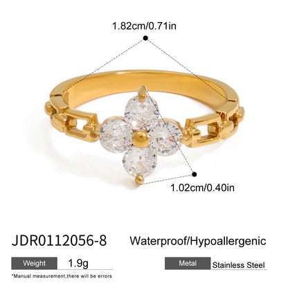 Stainless steel 18k gold-plated zircon ring