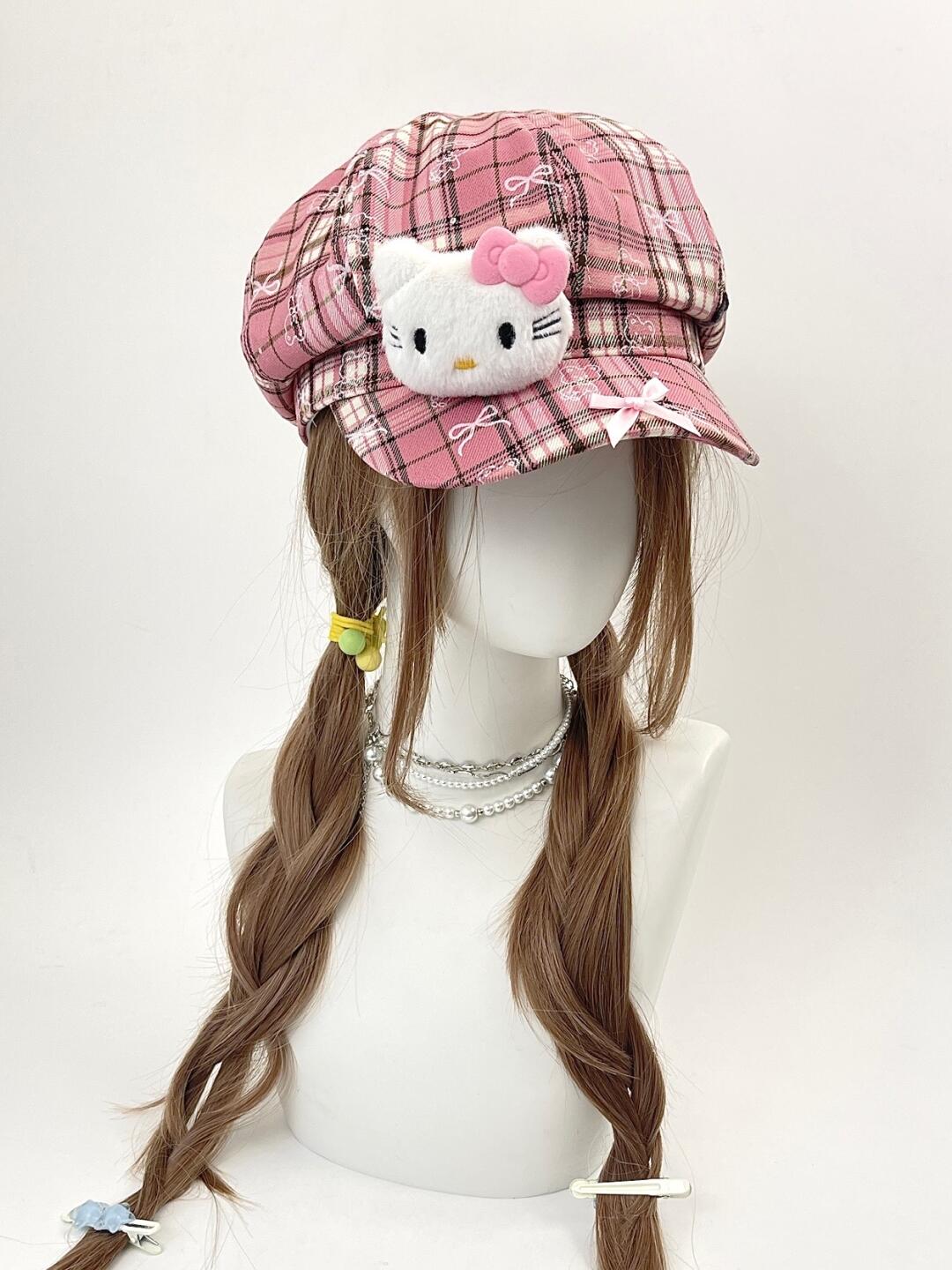 HK Octagon Beret Cap – Cute Pink Painter Hat with Retro Brim Style, Adjustable Fit (54–59cm)