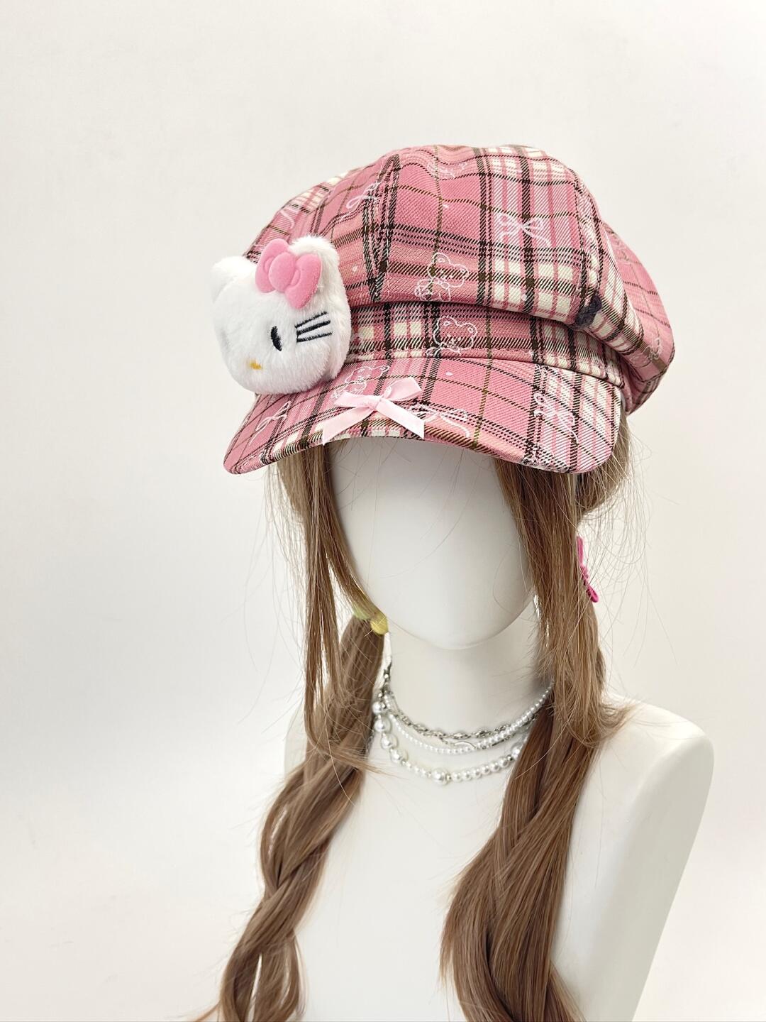 HK Octagon Beret Cap – Cute Pink Painter Hat with Retro Brim Style, Adjustable Fit (54–59cm)