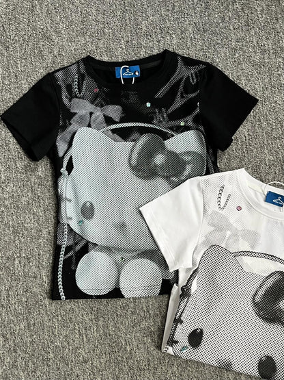 HK Y2K Black Vintage Tee - Oversized Retro Graphic T-Shirt for Women