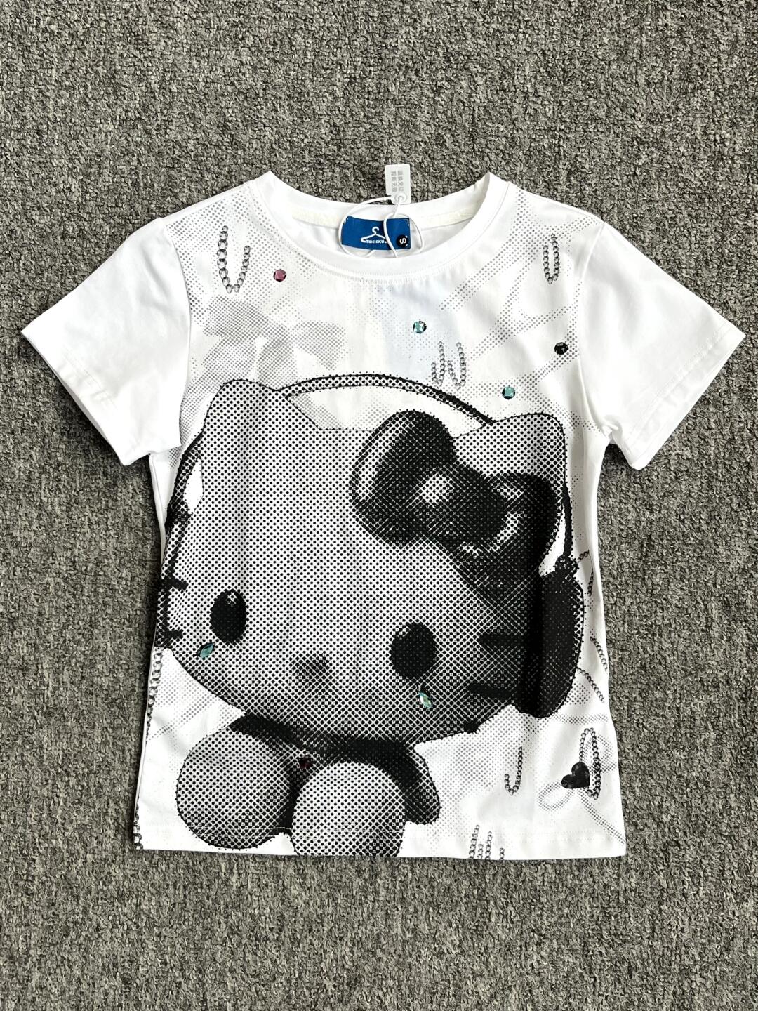 HK Y2K Black Vintage Tee - Oversized Retro Graphic T-Shirt for Women