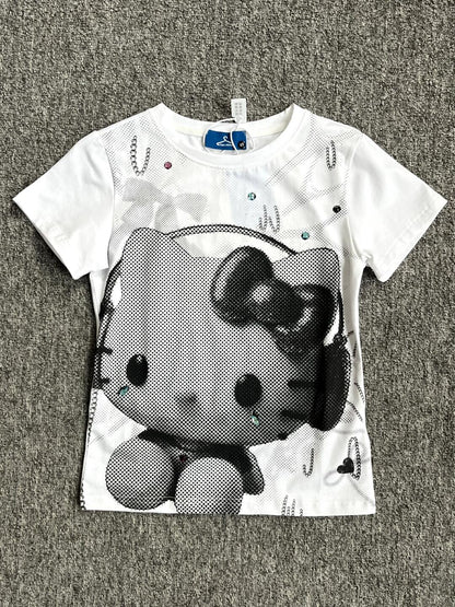 HK Y2K Black Vintage Tee - Oversized Retro Graphic T-Shirt for Women