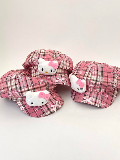 HK Octagon Beret Cap – Cute Pink Painter Hat with Retro Brim Style, Adjustable Fit (54–59cm)