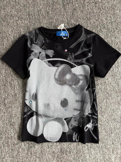 HK Y2K Black Vintage Tee - Oversized Retro Graphic T-Shirt for Women