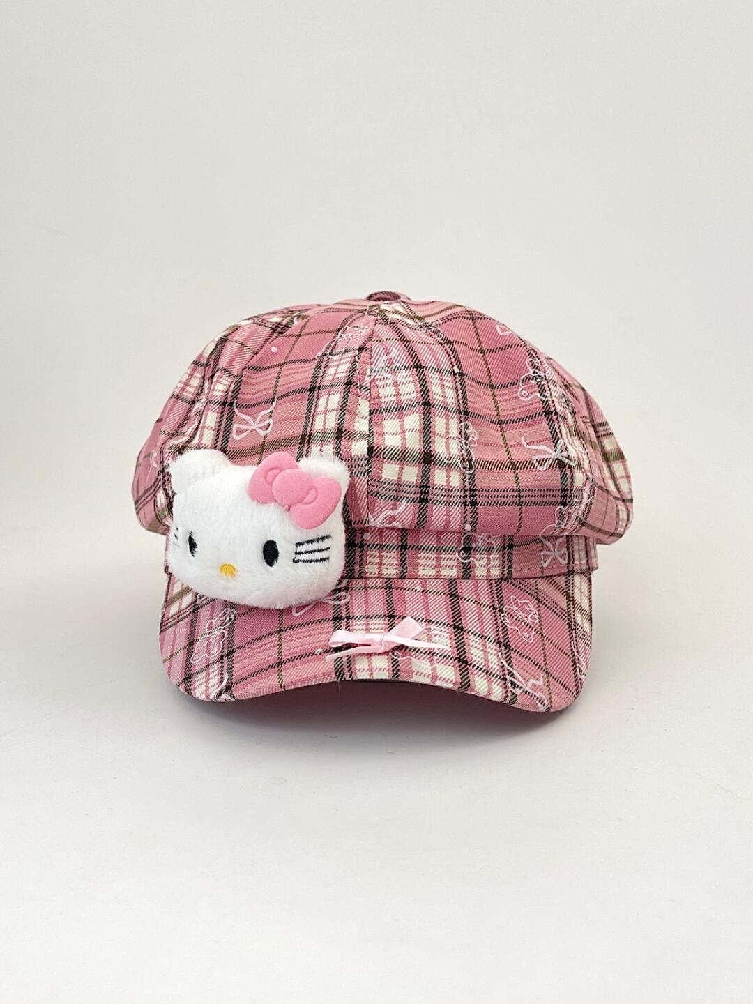 HK Octagon Beret Cap – Cute Pink Painter Hat with Retro Brim Style, Adjustable Fit (54–59cm)