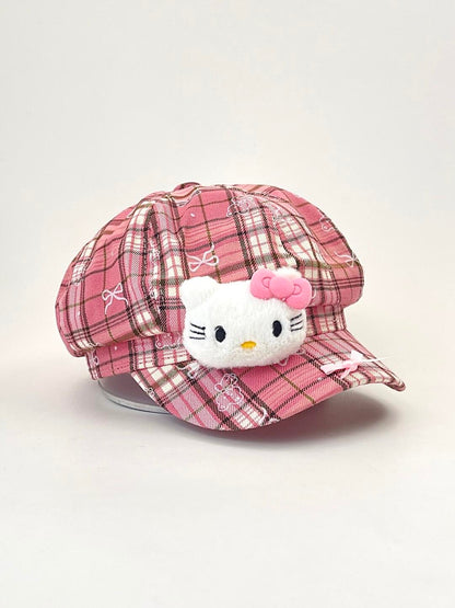 HK Octagon Beret Cap – Cute Pink Painter Hat with Retro Brim Style, Adjustable Fit (54–59cm)