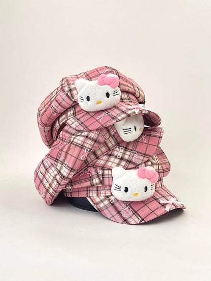 HK Octagon Beret Cap – Cute Pink Painter Hat with Retro Brim Style, Adjustable Fit (54–59cm)