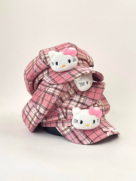 HK Octagon Beret Cap – Cute Pink Painter Hat with Retro Brim Style, Adjustable Fit (54–59cm)