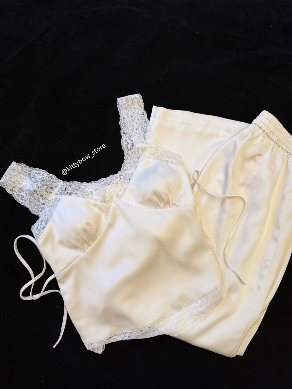 Champagne Lace Trim Satin Camisole Pajama Set for Women