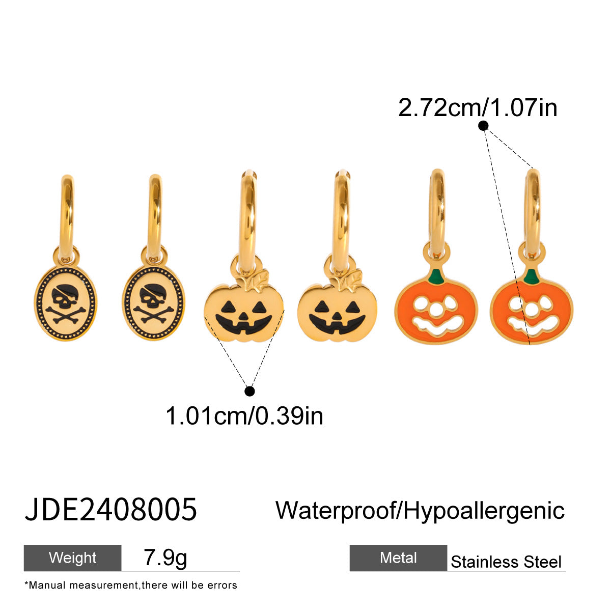 Stainless steel 18k gold-plated Halloween earrings