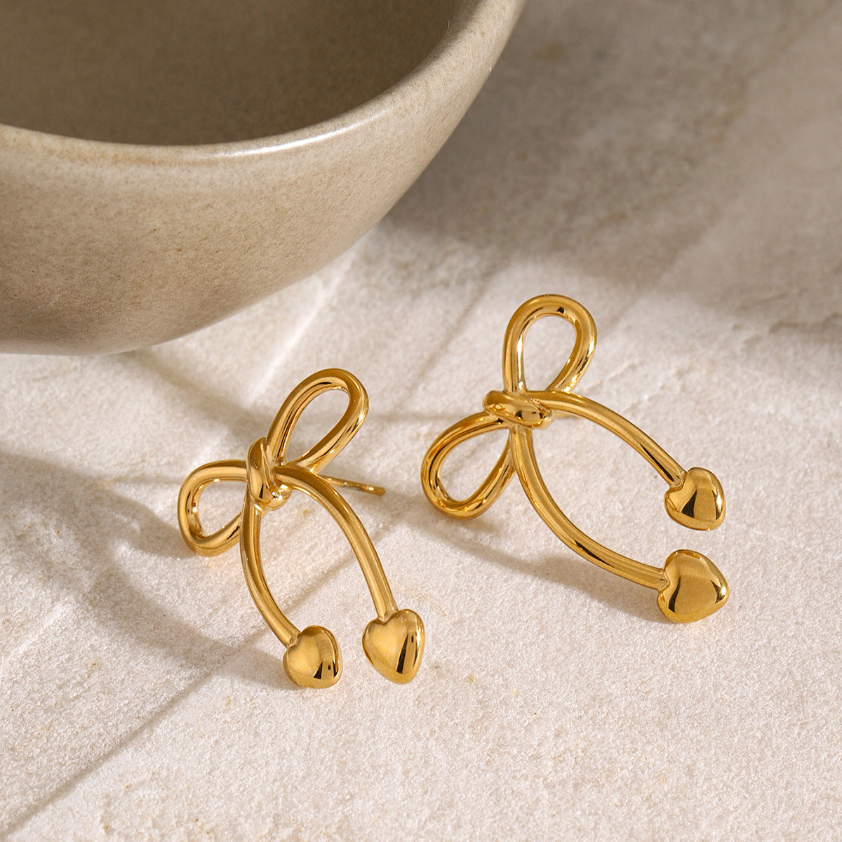 Stainless steel 18k gold-plated bow jewelry set