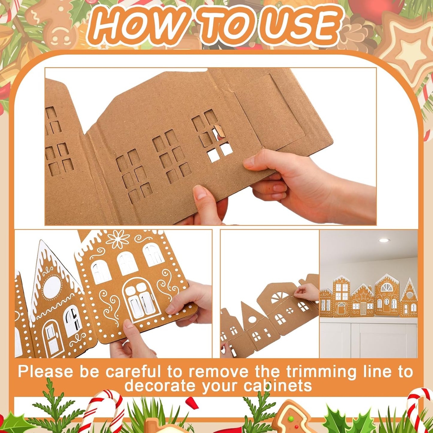 Christmas Gingerbread House Cardboard Kit with LED Lights – Create a Festive Village for Home, Kitchen Cabinets & Holiday Parties