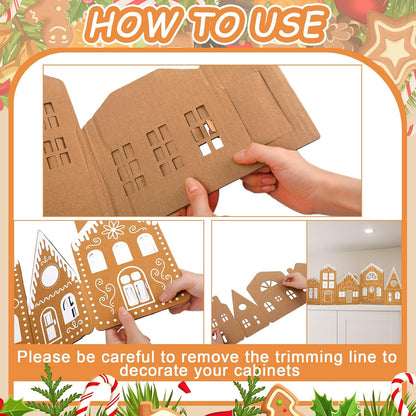 Christmas Gingerbread House Cardboard Kit with LED Lights – Create a Festive Village for Home, Kitchen Cabinets & Holiday Parties