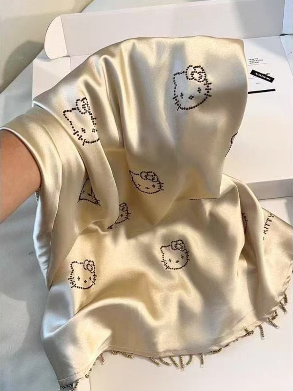 Hellokitty Champagne Satin Pajama Set for Women 2 Piece Silky Lingerie Sleepwear Camisole Pj Shorts Set Soft Nightwear
