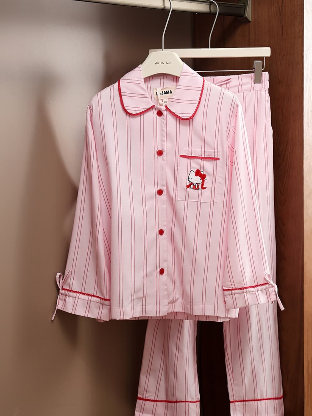 Hello Kitty Pink Striped Lyocell Cotton Pajama Set