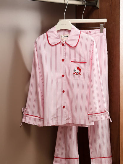 Hello Kitty Pink Striped Lyocell Cotton Pajama Set