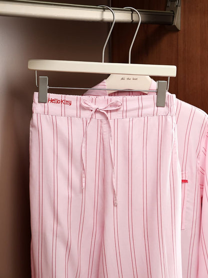 Hello Kitty Pink Striped Lyocell Cotton Pajama Set