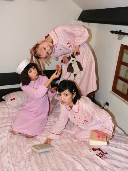 Hello Kitty Pink Striped Lyocell Cotton Pajama Set