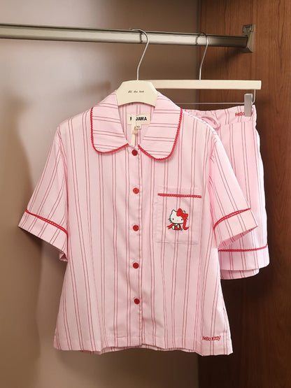 Hello Kitty Pink Striped Lyocell Cotton Pajama Set