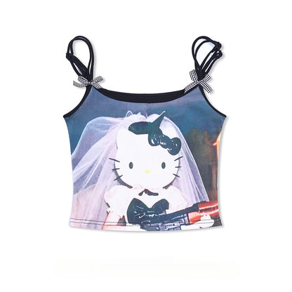 HK Print Slim Fit Cami Top - Sexy Short Summer Vest for Women