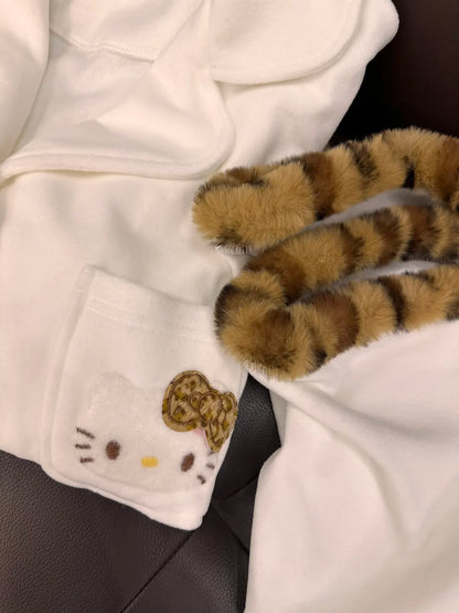 Hello Kitty Ivory Pajama Set with Leopard Trim