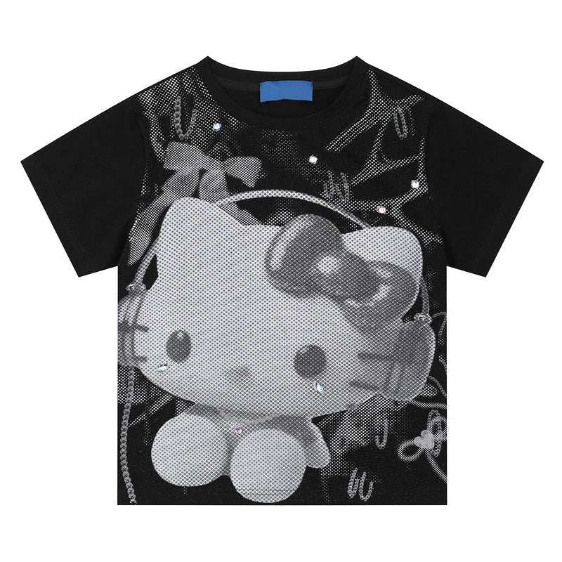 HK Y2K Black Vintage Tee - Oversized Retro Graphic T-Shirt for Women