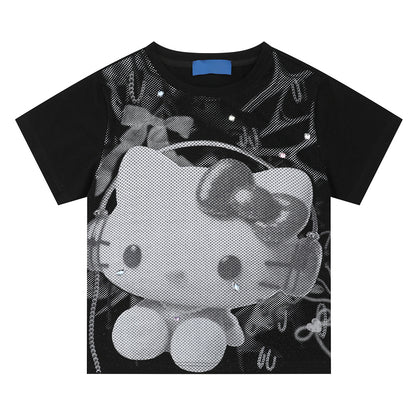 HK Y2K Black Vintage Tee - Oversized Retro Graphic T-Shirt for Women