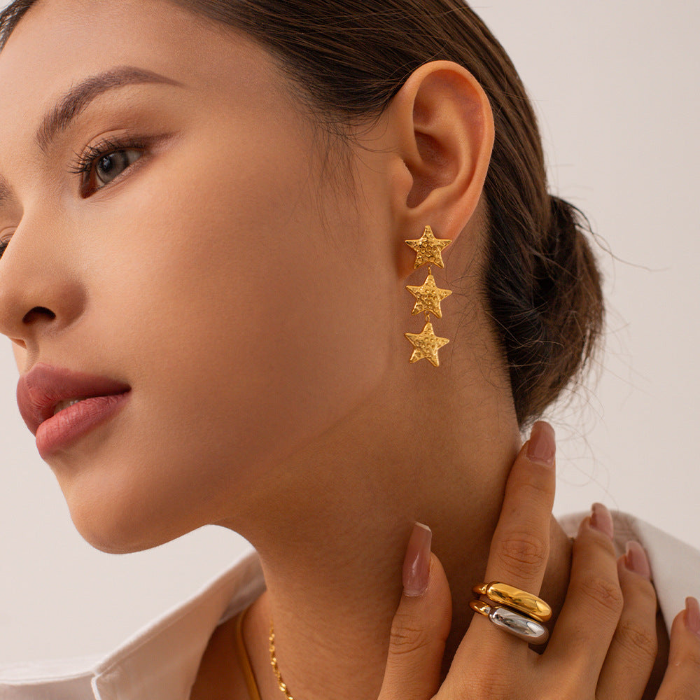Stainless steel 18k gold-plated star earrings