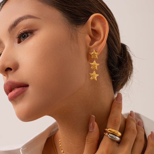 Stainless steel 18k gold-plated star earrings