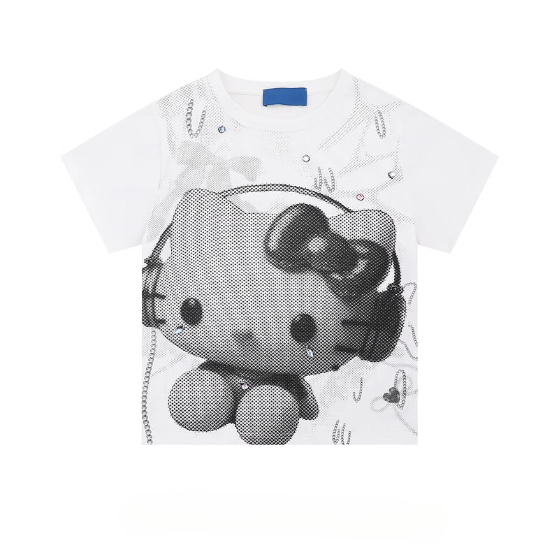 HK Y2K Black Vintage Tee - Oversized Retro Graphic T-Shirt for Women