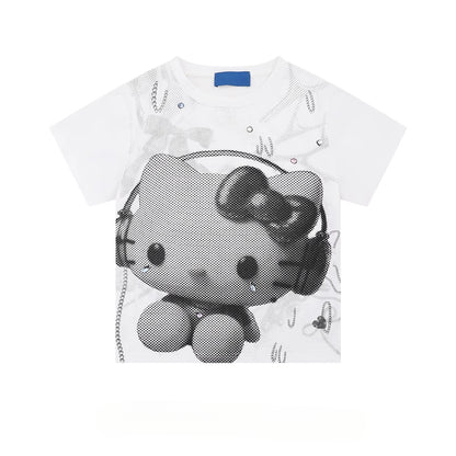 HK Y2K Black Vintage Tee - Oversized Retro Graphic T-Shirt for Women