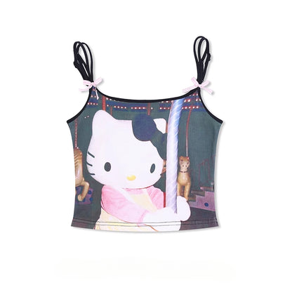 HK Print Slim Fit Cami Top - Sexy Short Summer Vest for Women