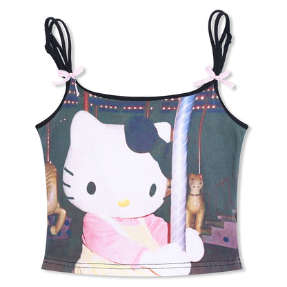 HK Print Slim Fit Cami Top - Sexy Short Summer Vest for Women