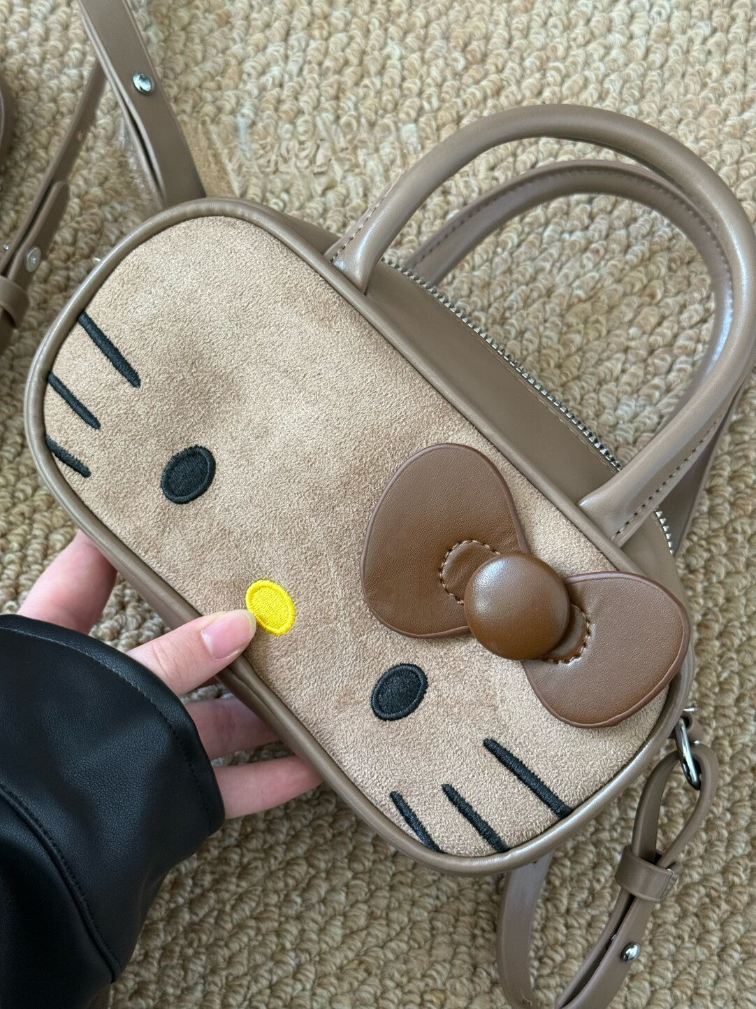HK Boston Suede Crossbody Bag – Cartoon Style Autumn Shoulder Handbag