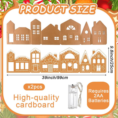 Christmas Gingerbread House Cardboard Kit with LED Lights – Create a Festive Village for Home, Kitchen Cabinets & Holiday Parties