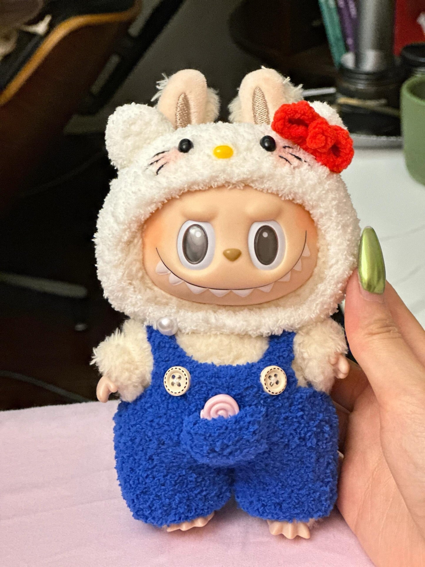 Handmade Knitting Hellokitty outfit clothes for 17cm Labubu