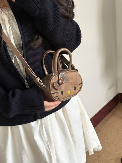 HK Boston Suede Crossbody Bag – Cartoon Style Autumn Shoulder Handbag
