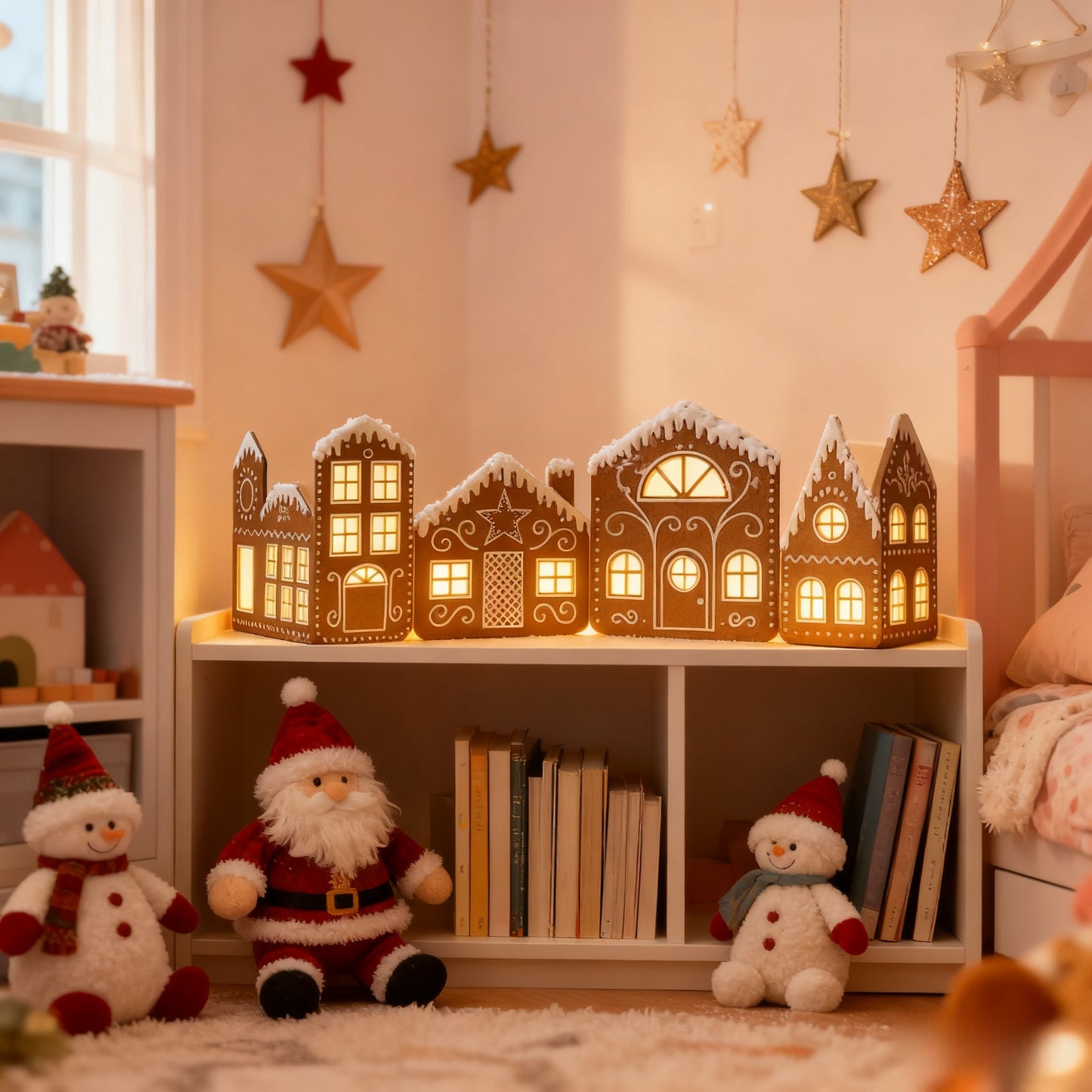 Christmas Gingerbread House Cardboard Kit with LED Lights – Create a Festive Village for Home, Kitchen Cabinets & Holiday Parties
